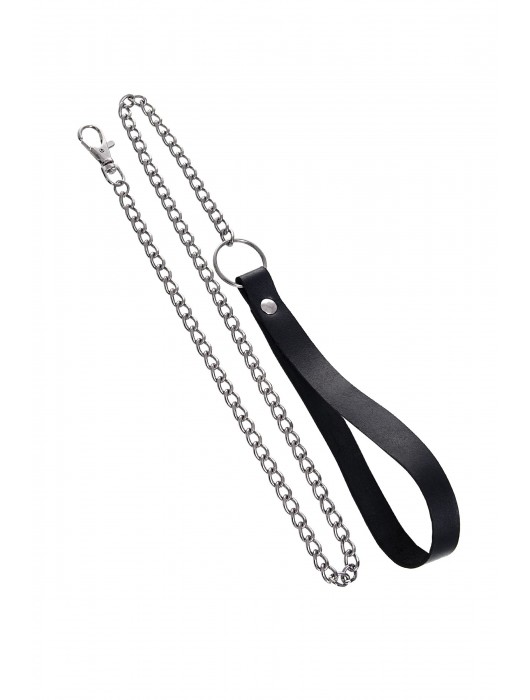 Черный кожаный ошейник-воротник с поводком - Pecado - купить с доставкой в Нижневартовске