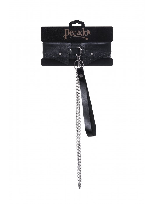 Черный кожаный ошейник-воротник с поводком - Pecado - купить с доставкой в Нижневартовске
