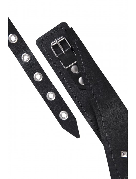 Черный кожаный ошейник-воротник с поводком - Pecado - купить с доставкой в Нижневартовске