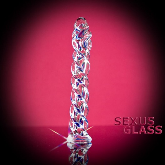 Прозрачный фаллос из стекла со спиралью - 18 см. - Sexus купить с доставкой в интернет-магазине Orgasmix в Нижневартовске Прозрачный фаллос из стекла со спиралью - 18 см. - Sexus