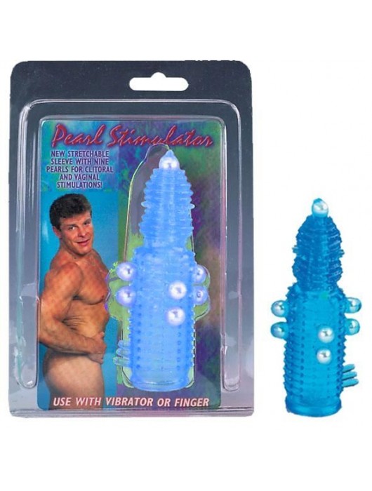 Голубая эластичная насадка на пенис с жемчужинами, точками и шипами Pearl Stimulator - 11,5 см. - Tonga - в Нижневартовске купить с доставкой