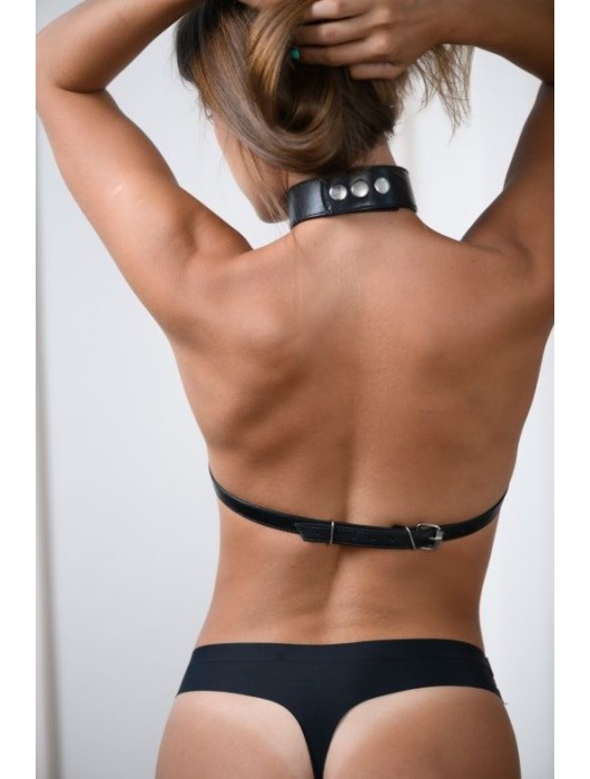 Черная кожаная сбруя с ошейником plus size из нежной кожи - БДСМ Арсенал - купить с доставкой в Нижневартовске