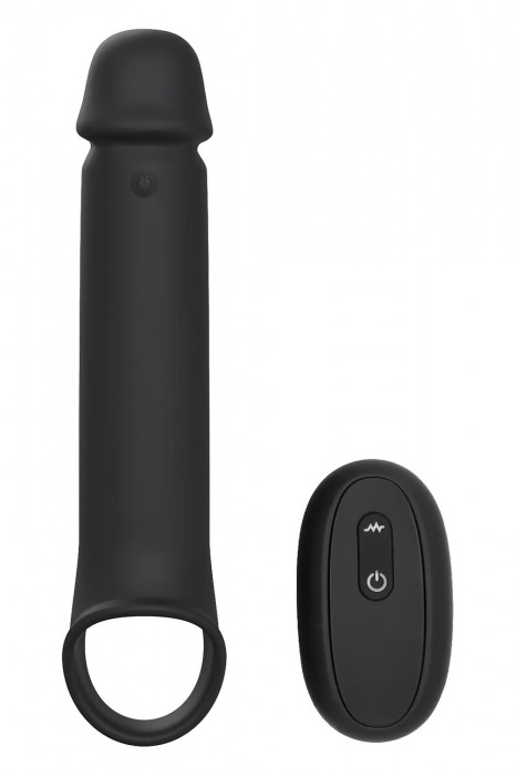 Черная насадка-удлинитель с вибрацией Vibrating Extender With Remote - Dream Toys - в Нижневартовске купить с доставкой