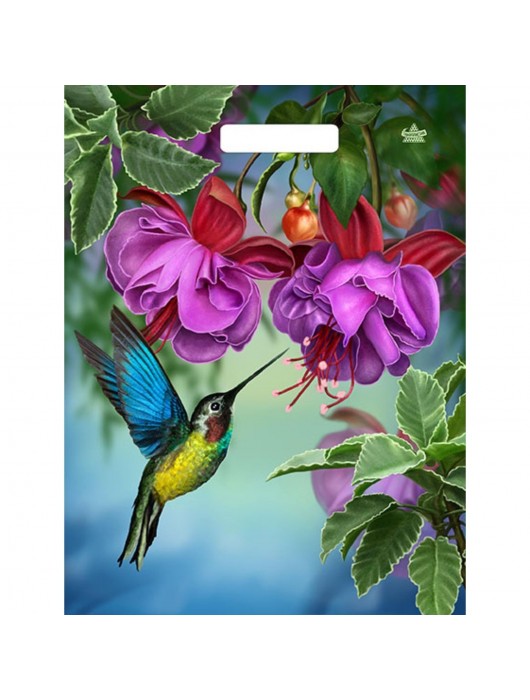 Пакет с принтом в виде колибри в цветах с вырубной ручкой (31х40 см) - Сима-Ленд - купить с доставкой в Нижневартовске