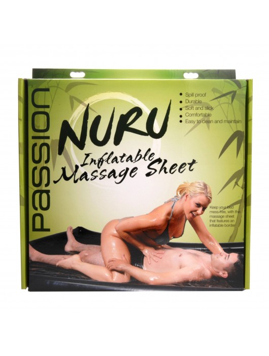 Черная виниловая простынь с надувными краями Nuru Inflatable Vinyl Massage Sheet - XR Brands - купить с доставкой в Нижневартовске