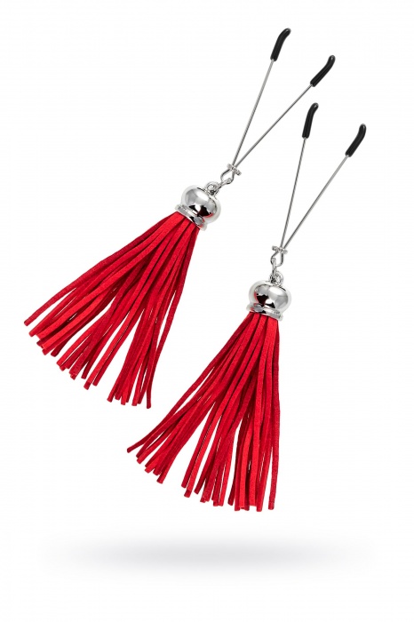 Зажимы на соски «Вилки» с красными кисточками из замши - Pecado - купить с доставкой в Нижневартовске