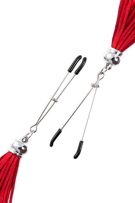 Зажимы на соски «Вилки» с красными кисточками из замши - Pecado - купить с доставкой в Нижневартовске