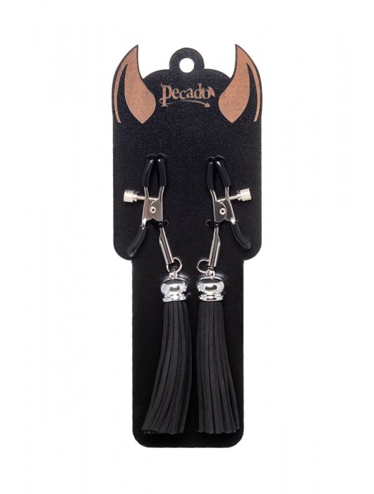 Зажимы на соски «Прищепки» с черными кисточками из замши - Pecado - купить с доставкой в Нижневартовске