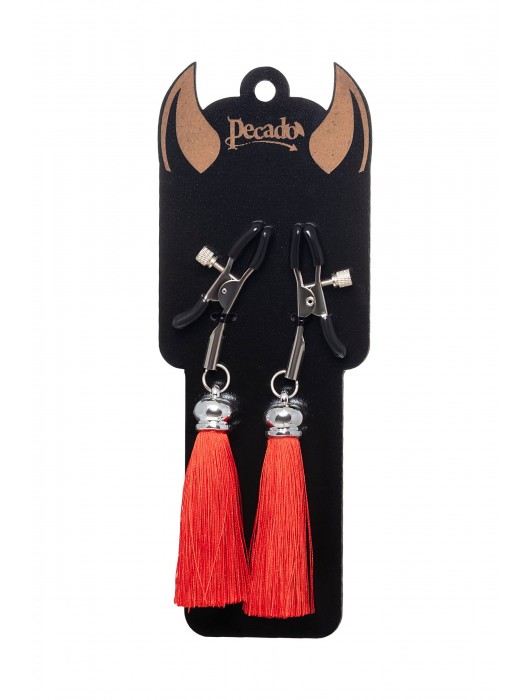 Зажимы на соски «Прищепки» с красными кисточками из шелка - Pecado - купить с доставкой в Нижневартовске