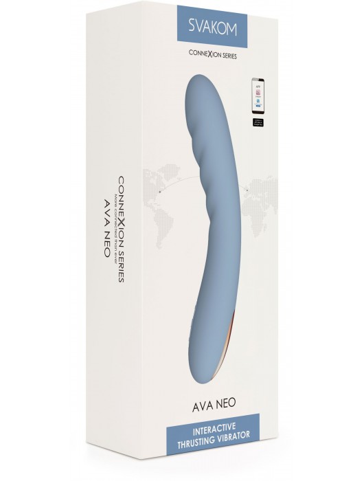 Голубой изогнутый вибромассажер Ava Neo с функцией пенетрации - 19,6 см. - Svakom