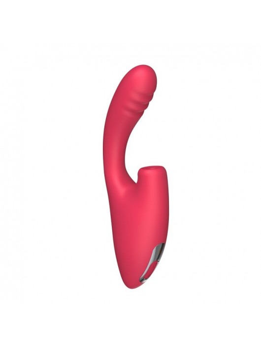 Красный двойной стимулятор Cardinal с вибрацией и вакуумом - 20,2 см. - BeYourLover