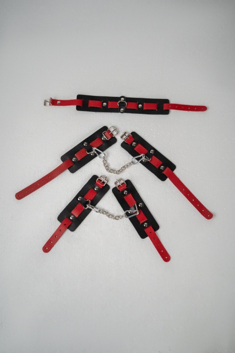 Черно-красный набор фиксаций: наручники, оковы и ошейник - Crazy Handmade - купить с доставкой в Нижневартовске