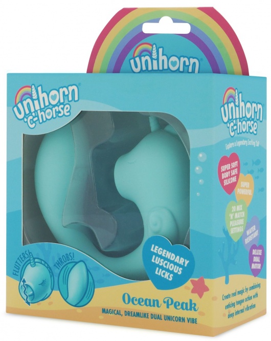 Голубой С-образный вибромассажер C Horse Ocean Peak со стимуляцией язычком - Unihorn