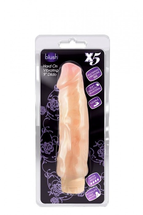 Виброфаллос с ярко выраженным рельефом X5 HARD ON VIBRATING 9INCH DILDO - 22,8 см. - Blush Novelties