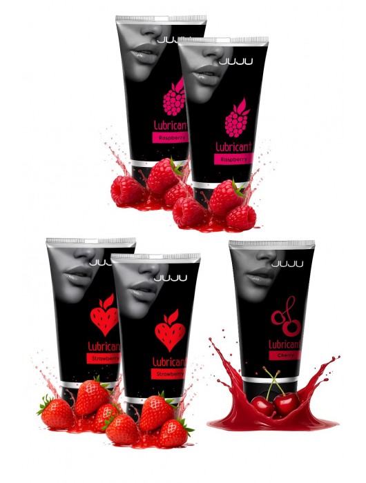 Набор из 5 съедобных лубрикантов JUJU (клубника х 2, малина х 2, вишня) - JuJu - купить с доставкой в Нижневартовске