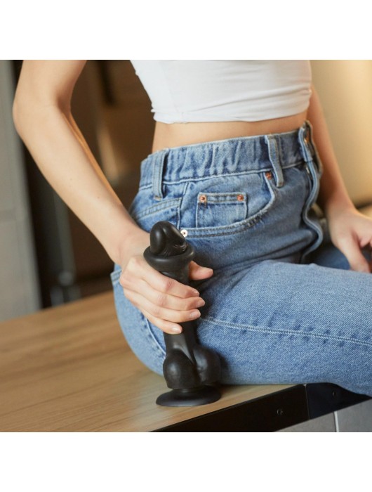 Черный фаллоимитатор Sliding Skin Realistic Dildo XL с подвижной кожей - 19 см. - Strap-on-me