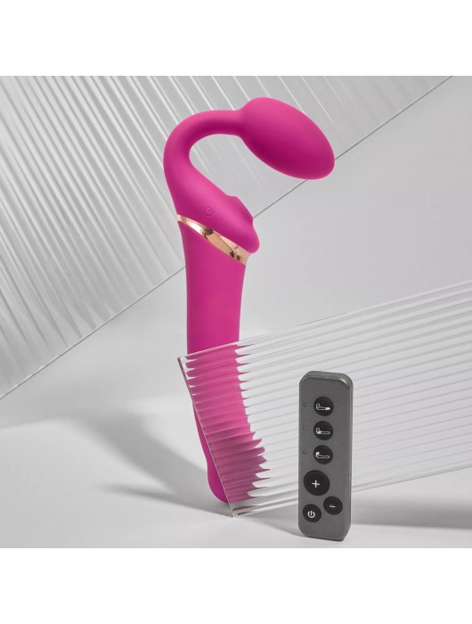 Ярко-розовый безремневой страпон Multi Orgasm Bendable Strap-On size XL с клиторальной стимуляцией - Strap-on-me - купить с доставкой в Нижневартовске