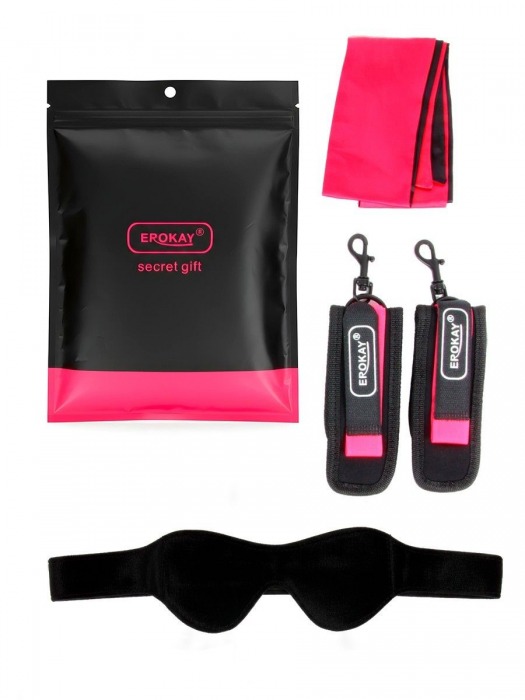 Черно-розовый эротический набор: маска, наручники и повязка - Erokay - купить с доставкой в Нижневартовске