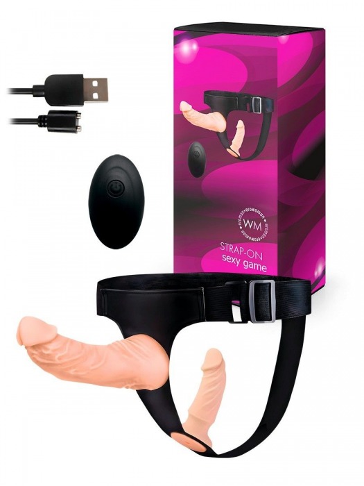 Женский страпон с 2 насадками, вибрацией и пультом ДУ - Erowoman-Eroman - купить с доставкой в Нижневартовске