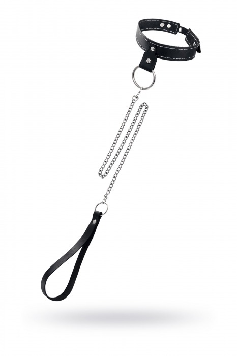 Черный узкий однослойный ошейник с серебристым поводком-цепочкой - Pecado - купить с доставкой в Нижневартовске