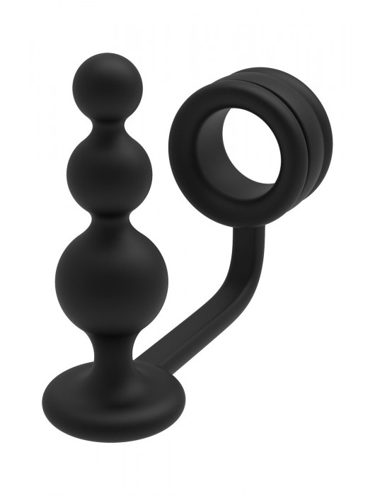 Черное эрекционное кольцо с анальной елочкой Cockring With Beaded Anal Plug - Dream Toys - в Нижневартовске купить с доставкой