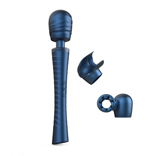 Синий вибромассажёр с насадками Man.wand Edgy - Manwan - в Нижневартовске купить с доставкой