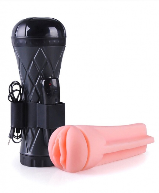 Телесный мастурбатор-вагина в черной колбе с вибрацией - Boys of Toys - в Нижневартовске купить с доставкой