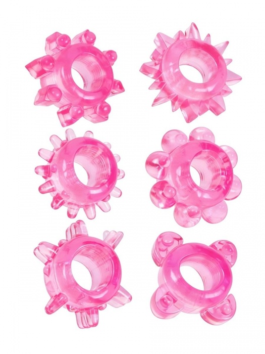 Набор из 6 розовых эрекционных колец с различным рельефом - Erowoman-Eroman - в Нижневартовске купить с доставкой