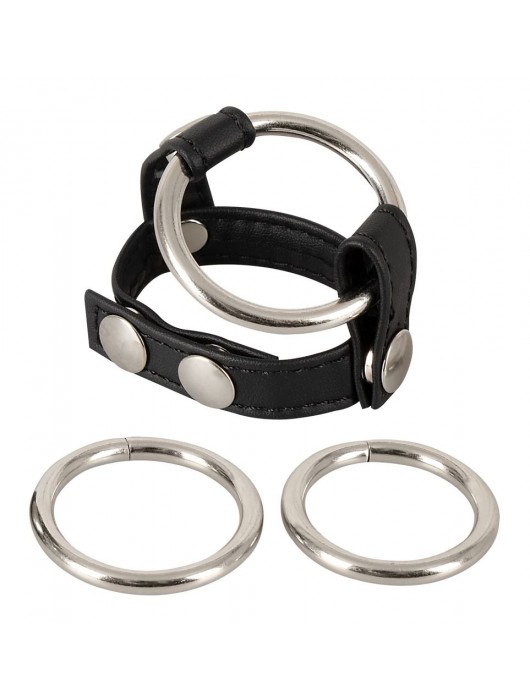 Подхват для мошонки с 3 съемными эрекционными кольцами Leder-Riemen - Orion - в Нижневартовске купить с доставкой