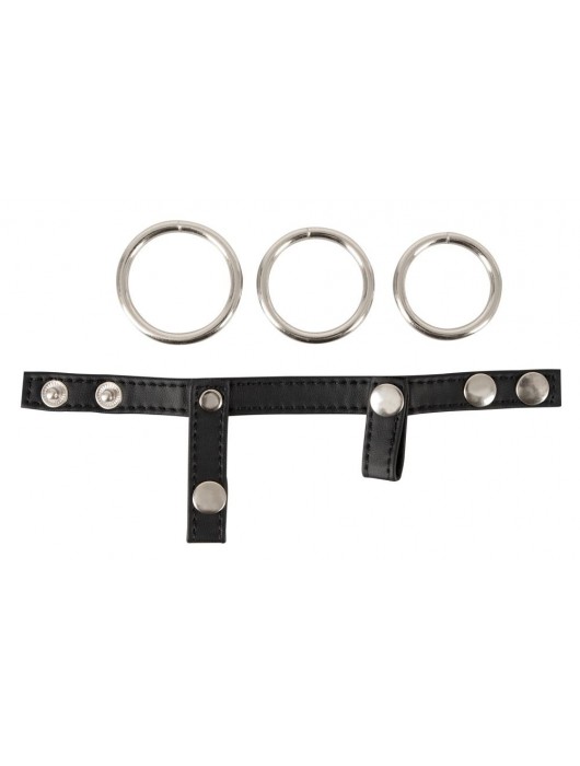 Подхват для мошонки с 3 съемными эрекционными кольцами Leder-Riemen - Orion - в Нижневартовске купить с доставкой