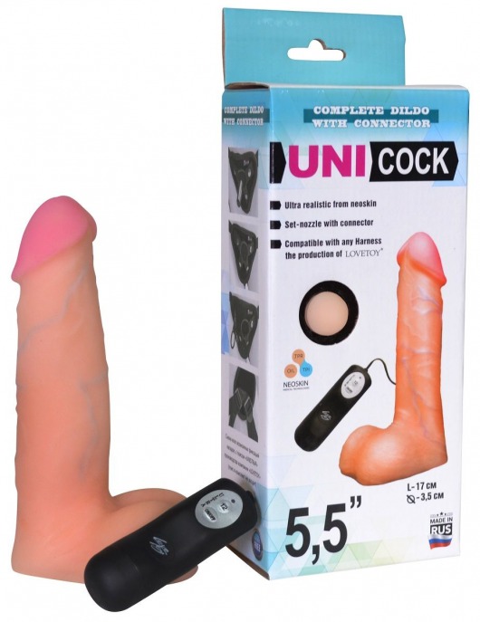 Фаллическая насадка Харнесс UNICOCK 5,5  с вибрацией - 17 см. - LOVETOY (А-Полимер) - купить с доставкой в Нижневартовске