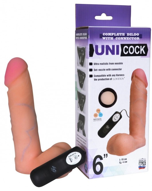 Фаллическая насадка Харнесс UNICOCK 6  с вибрацией - 18 см. - LOVETOY (А-Полимер) - купить с доставкой в Нижневартовске