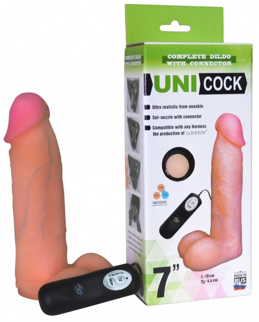 Фаллическая насадка Харнесс UNICOCK 7  с вибрацией - 19 см. - LOVETOY (А-Полимер) - купить с доставкой в Нижневартовске