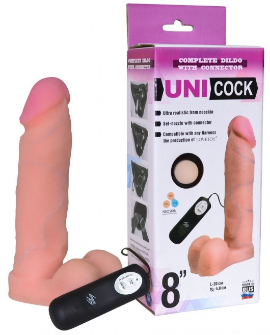 Фаллическая насадка Харнесс UNICOCK 8  с вибрацией - 20 см. - LOVETOY (А-Полимер) - купить с доставкой в Нижневартовске