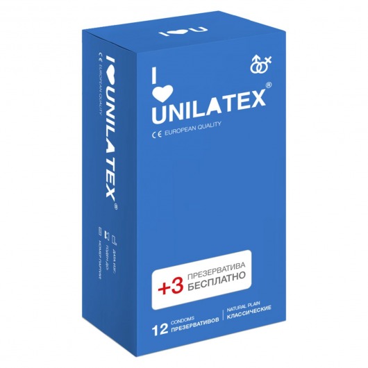 Классические презервативы Unilatex Natural Plain - 12 шт. + 3 шт. в подарок - Unilatex - купить с доставкой в Нижневартовске