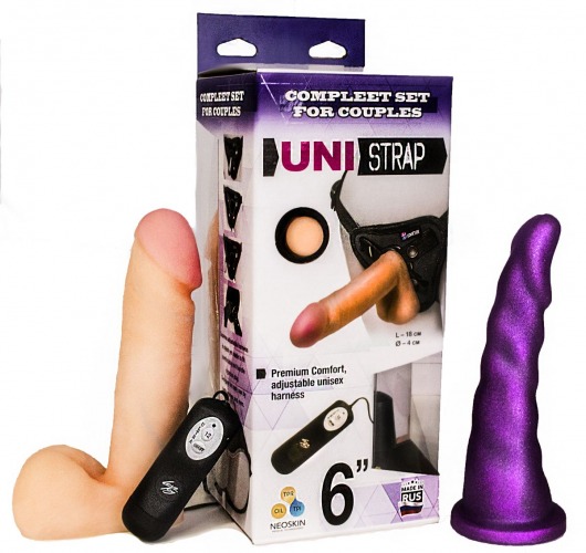 Вибрострапон с двумя насадками UniStrap - 18 и 18 см. - LOVETOY (А-Полимер) - купить с доставкой в Нижневартовске