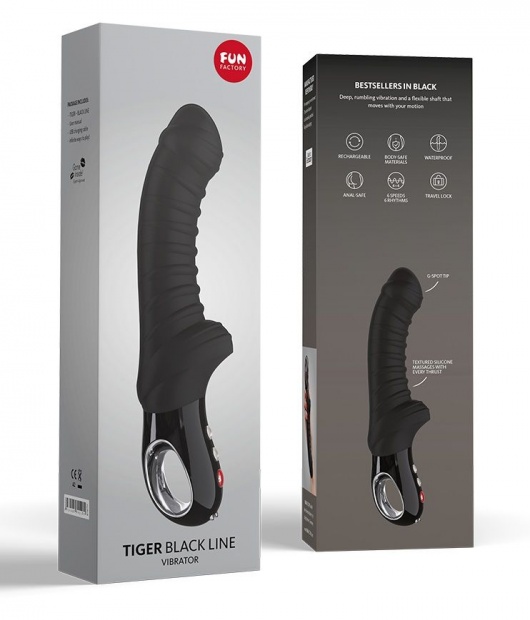 Элегантный чёрный перезаряжаемый вибратор TIGER G5 - 21,5 см. - Fun Factory