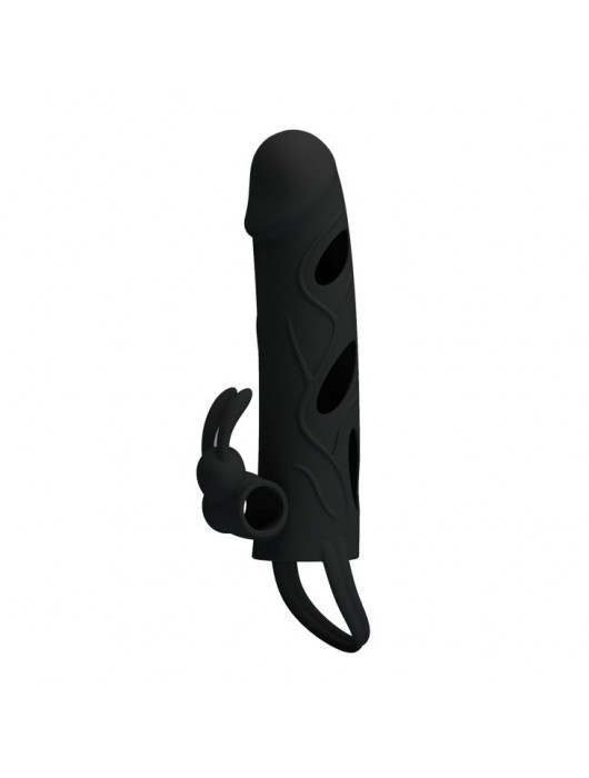 Чёрная насадка с клиторальным вибростимулятором и закрытой головкой - 14 см. - Baile - в Нижневартовске купить с доставкой