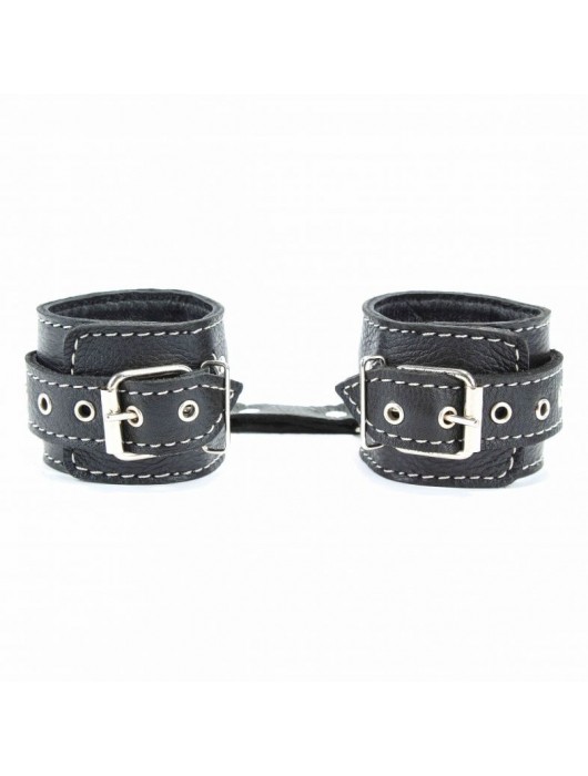 Чёрные кожаные наручники с крупной строчкой - БДСМ Арсенал - купить с доставкой в Нижневартовске
