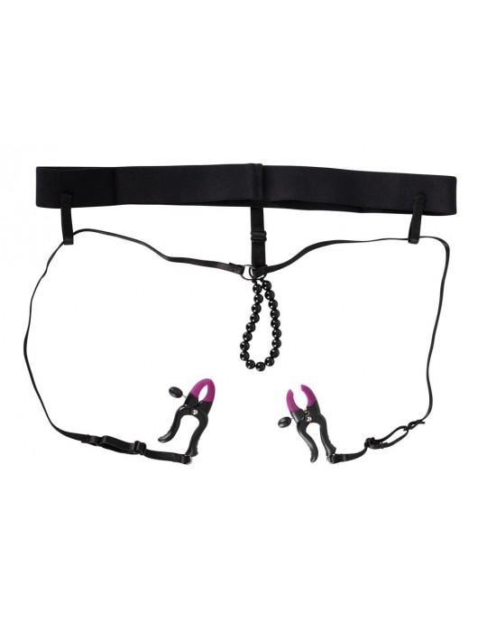 Трусики с зажимами для половых губ и бусинками для массажа промежности - Orion - купить с доставкой в Нижневартовске