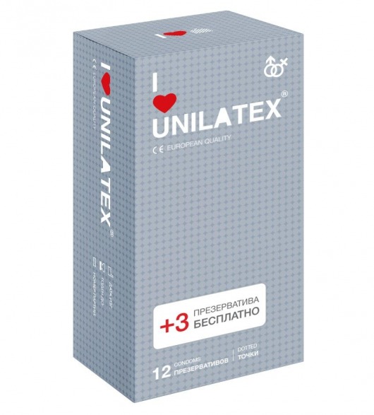 Презервативы с точками Unilatex Dotted - 12 шт. + 3 шт. в подарок - Unilatex - купить с доставкой в Нижневартовске