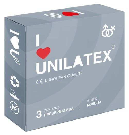 Презервативы с рёбрами Unilatex Ribbed - 3 шт. - Unilatex - купить с доставкой в Нижневартовске