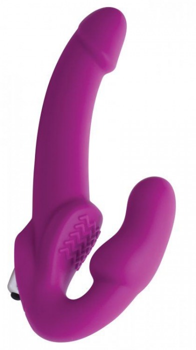 Ярко-розовый безремневой вибрострапон Evoke Vibrating Strapless Silicone Strap-on Dildo - XR Brands - купить с доставкой в Нижневартовске