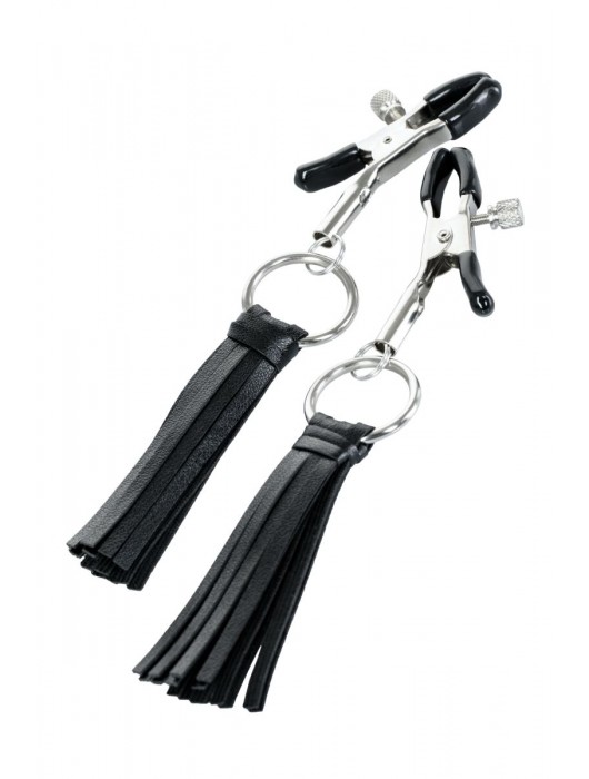 Черно-серебристые зажимы для сосков Theatre с кисточками - ToyFa - купить с доставкой в Нижневартовске