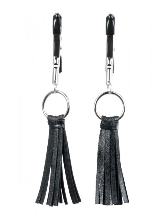 Черно-серебристые зажимы для сосков Theatre с кисточками - ToyFa - купить с доставкой в Нижневартовске