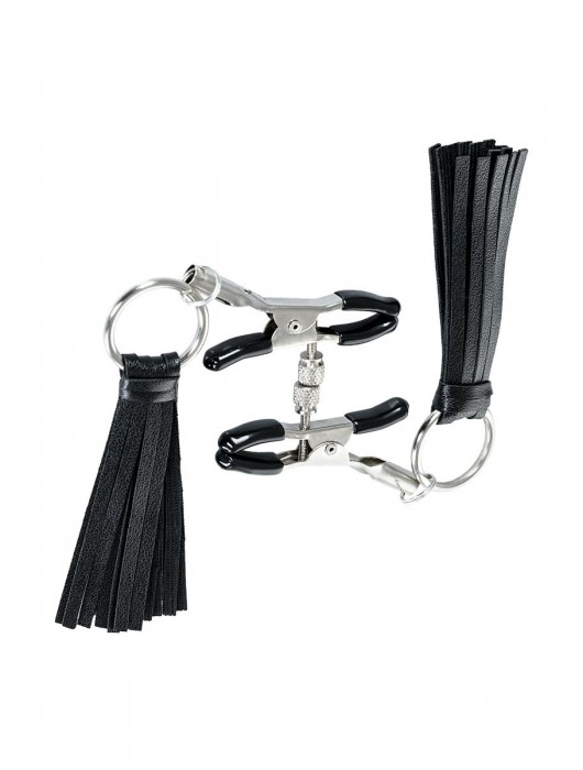 Черно-серебристые зажимы для сосков Theatre с кисточками - ToyFa - купить с доставкой в Нижневартовске