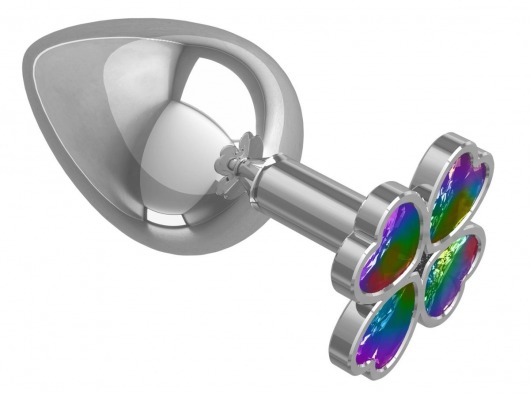Серебристая анальная пробка-клевер с радужным кристаллом - 9,5 см. - Джага-Джага - купить с доставкой в Нижневартовске